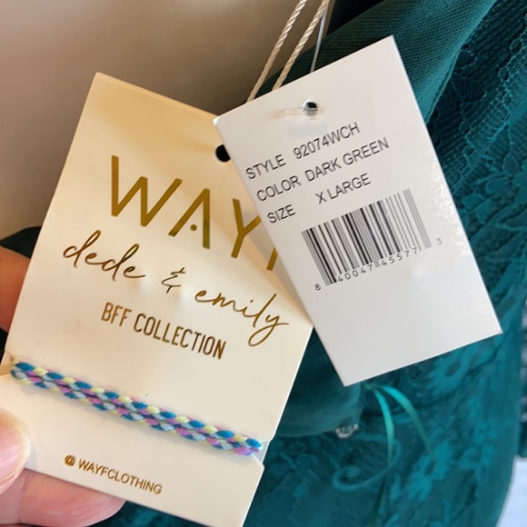 WAYF Green Lace One Shoulder Knee Length Dress - Picture 11 of 12